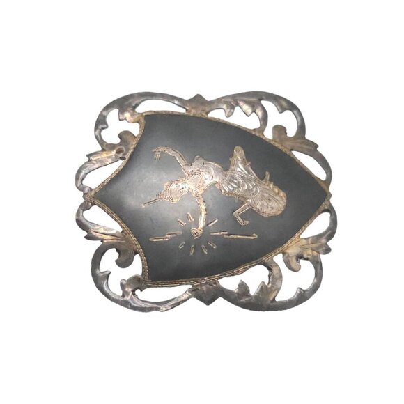 Siam 925 Sterling Silver Niello Ware Hindu Goddess Brooch Pin Open Work Vintage - Picture 2 of 5